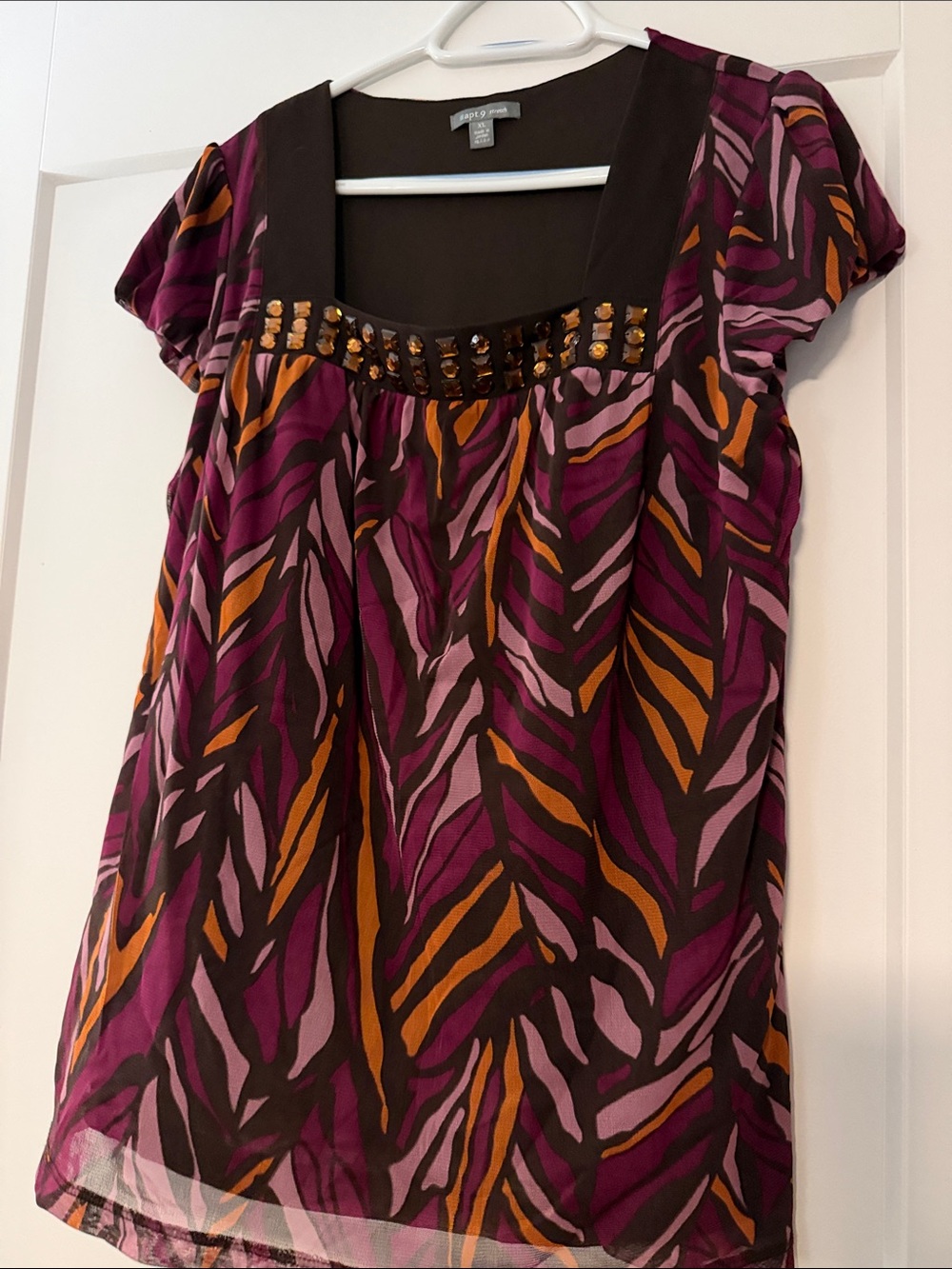 Apt. 9 Purple and Orange Short-Sleeve Printed Blouse
